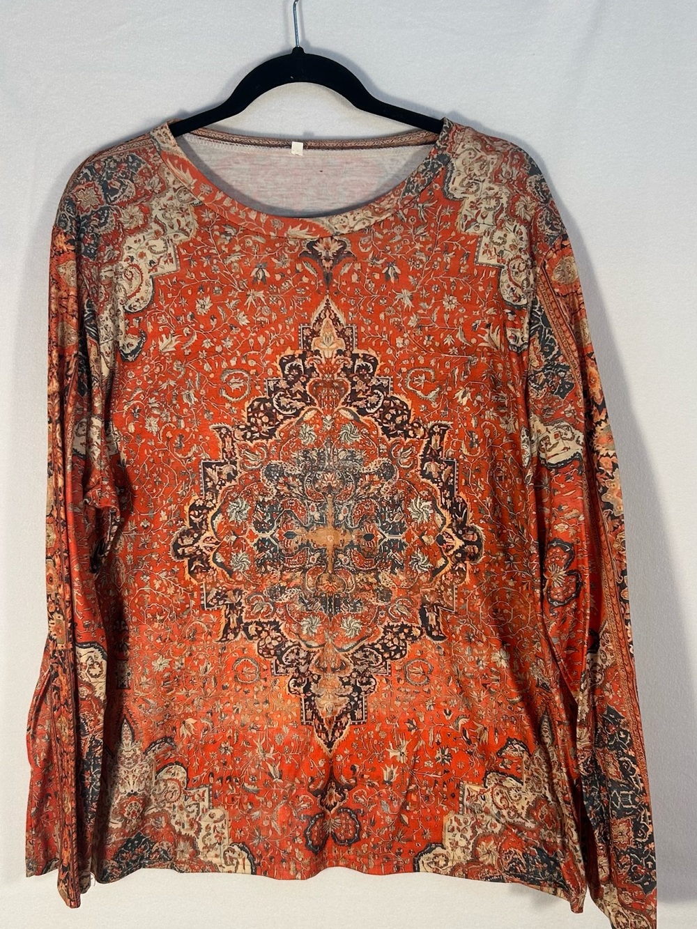 Long-Sleeve Orange Medallion Print Tee
